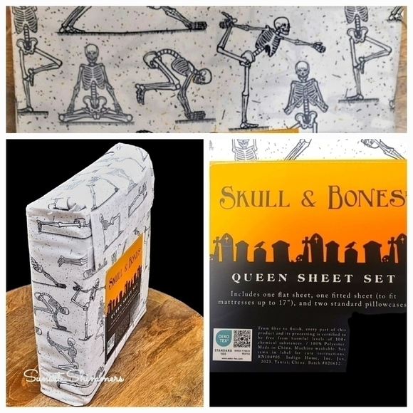 2pc Halloween YOGA POSE Skeleton Standard Pillowcases By Skull & Bones NEW - Picture 4 of 4